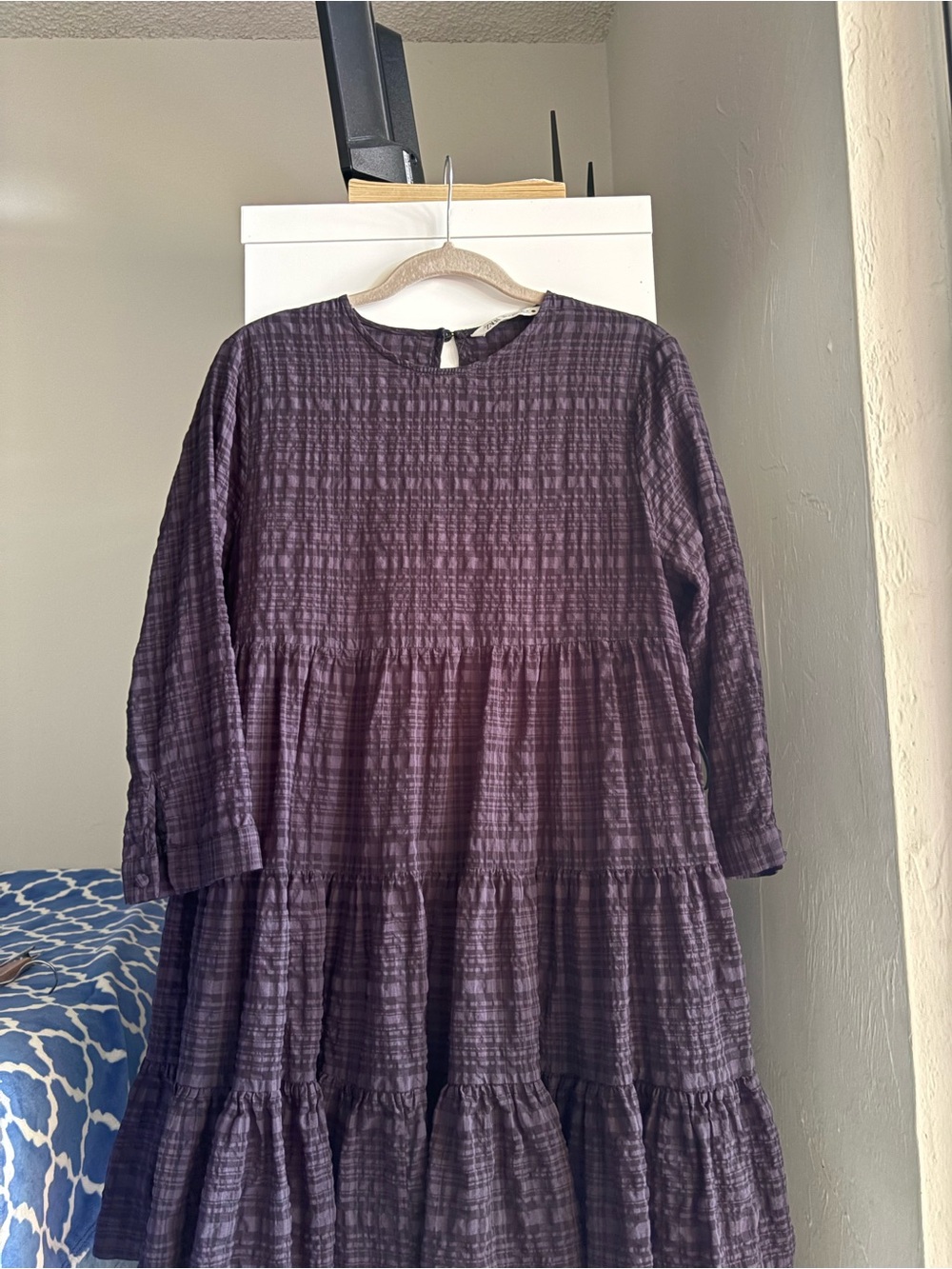 Zara Plum Textured Tiered Mini Dress